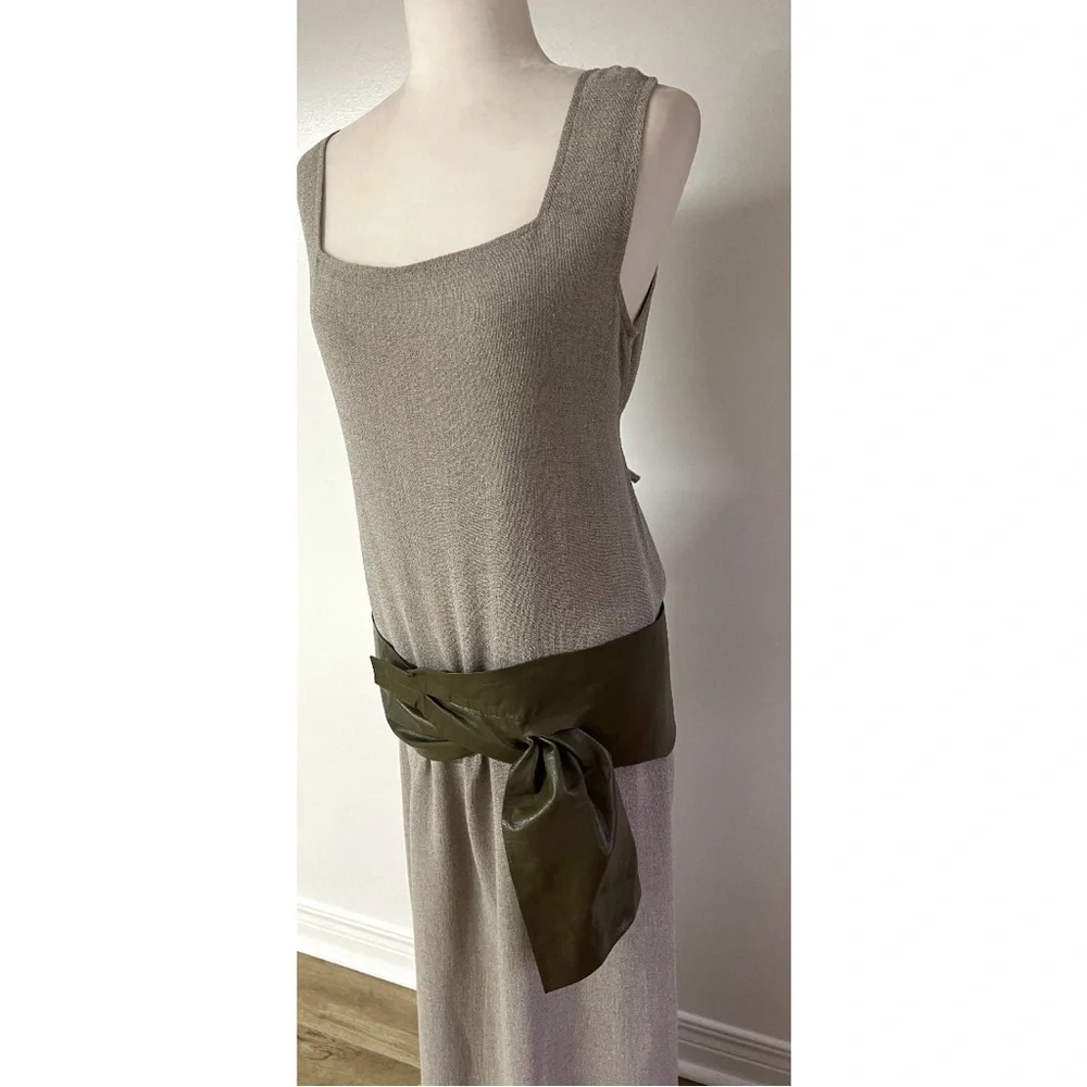 French Vintage 1980s Olive Leather Belt – Wide Draping Hip or Waist - Picture 11 of 16